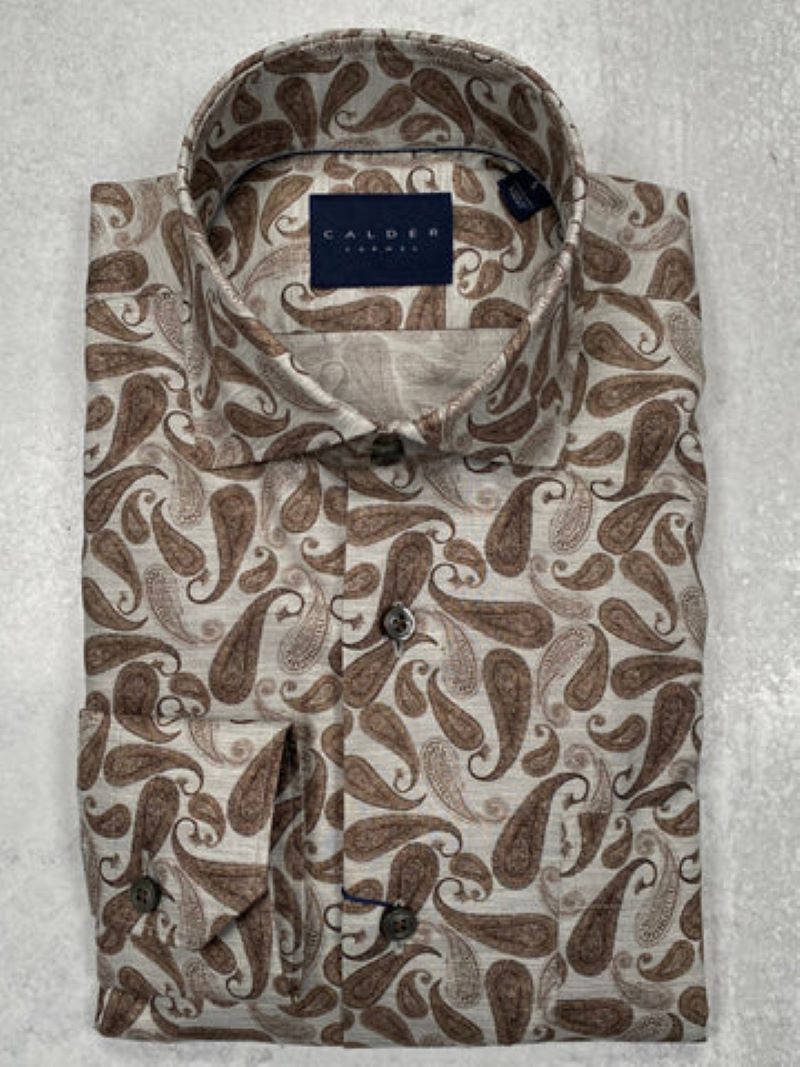 Italian Printed Melange Twill - Cocoa Paisley